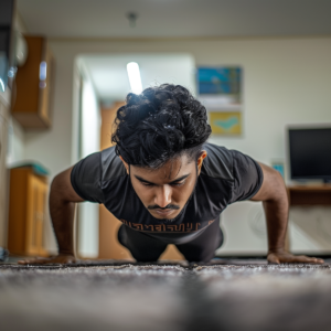 A Software Engineer does pushups on the floor to combat his sedentary lifestyle